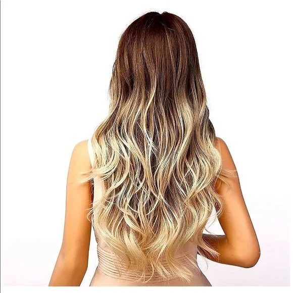 NWT Ash Blonde Wig Bangs Ombre Long Brown 26 Inch - Picture 1 of 7